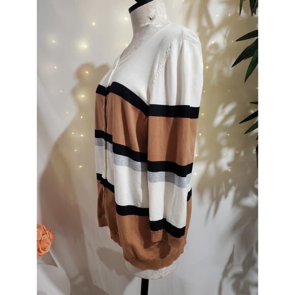 Talbots Womens Striped 3/4 Sleeve Button Cardigan Sweater Size 1X Neutral Office - Picture 4 of 8